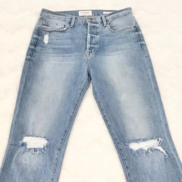 FRAME 27 Le Original High Rise Straight  Cropped Women’s Jeans Distressed McLane - Picture 3 of 13